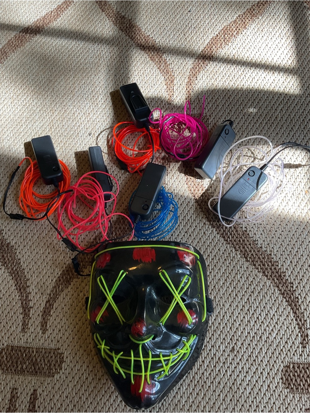 LED Light-Up Mask with Multicolor EL Wire and Battery Packs